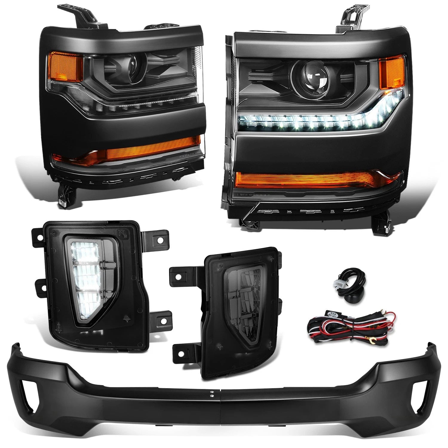Black Amber Headlights & Fog Lights for Silverado 1500 (2016–2018)