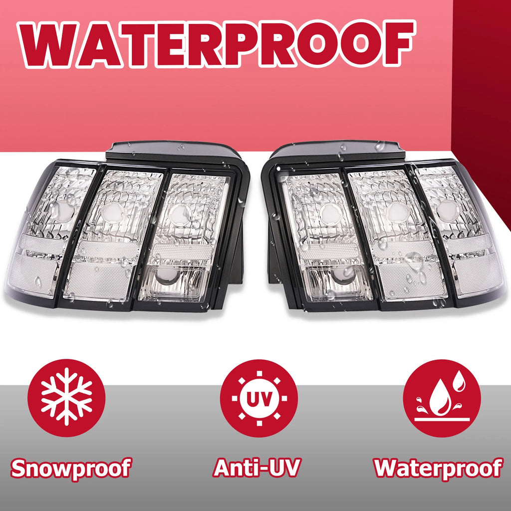 Set of 2 Clear Sequential Tail Lights for Ford Mustang (1999-2004)