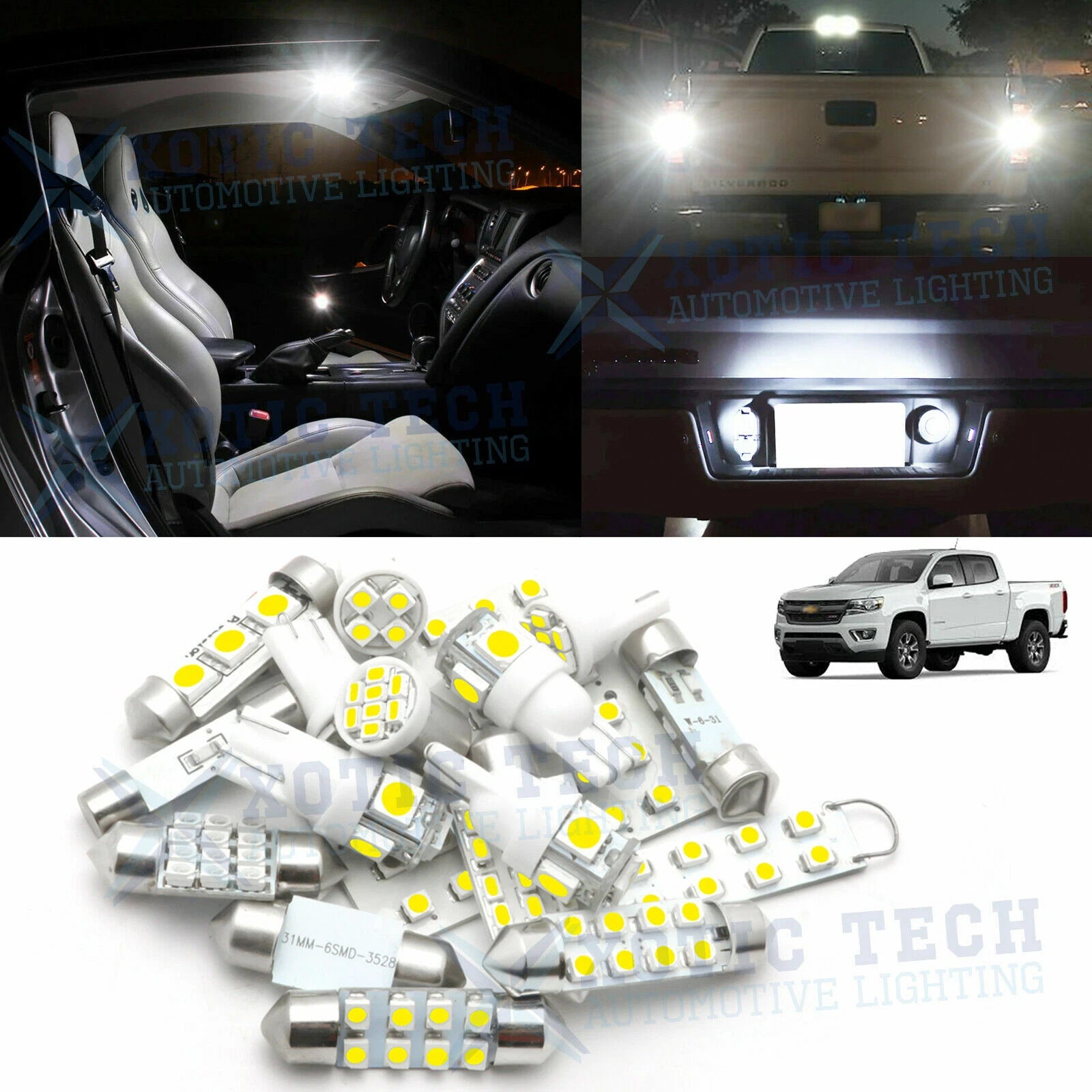 White LED Interior and Reverse Light Package for Chevy Colorado (2015–2021)