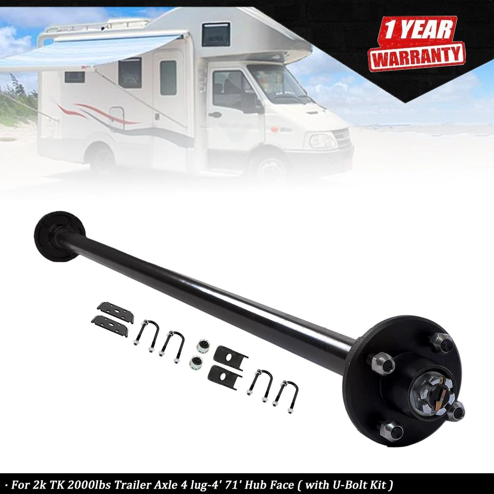 2X 2000lbs Trailer Axle for 4 Lug (2000–2000) with U-Bolt Kit