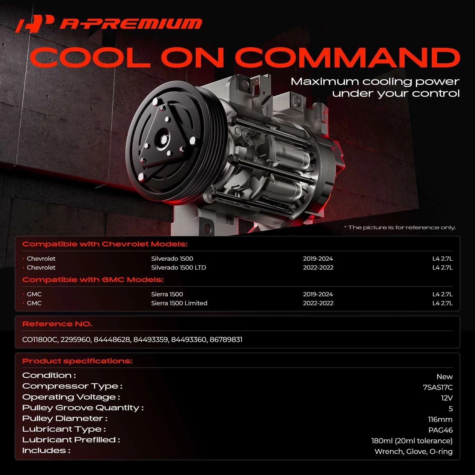 A/C Compressor with Clutch for Chevrolet Silverado GMC Sierra (2019–2023)