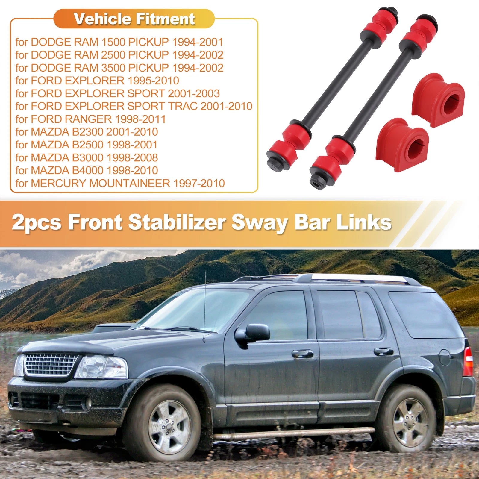 Set of 4 Front Sway Bar Links Bushing for Dodge Ram 1500 2500 3500 (1994–2004)