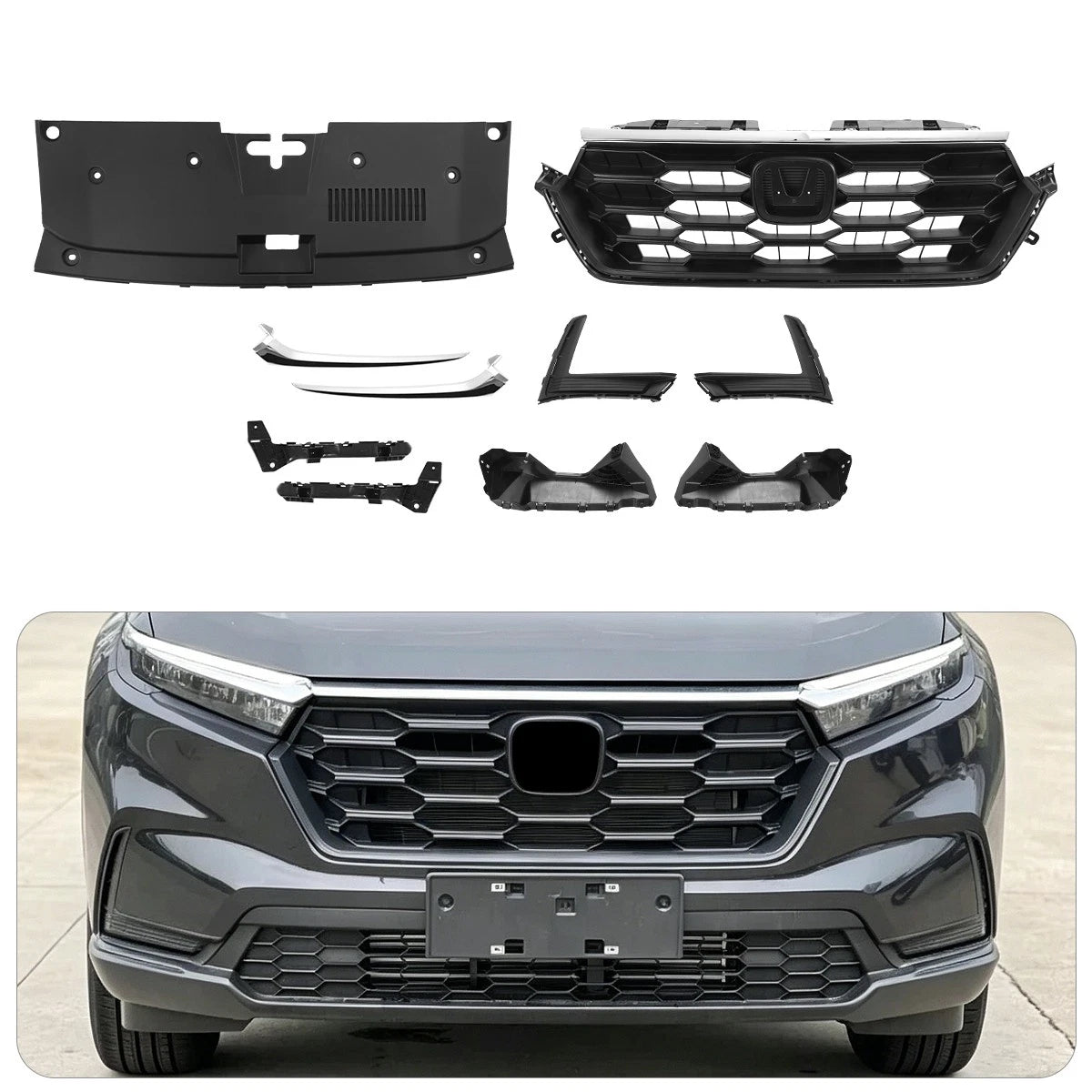Front Upper Grille & Radiator & Fog Light Cover Kit for Honda CR-V (2023–2026)