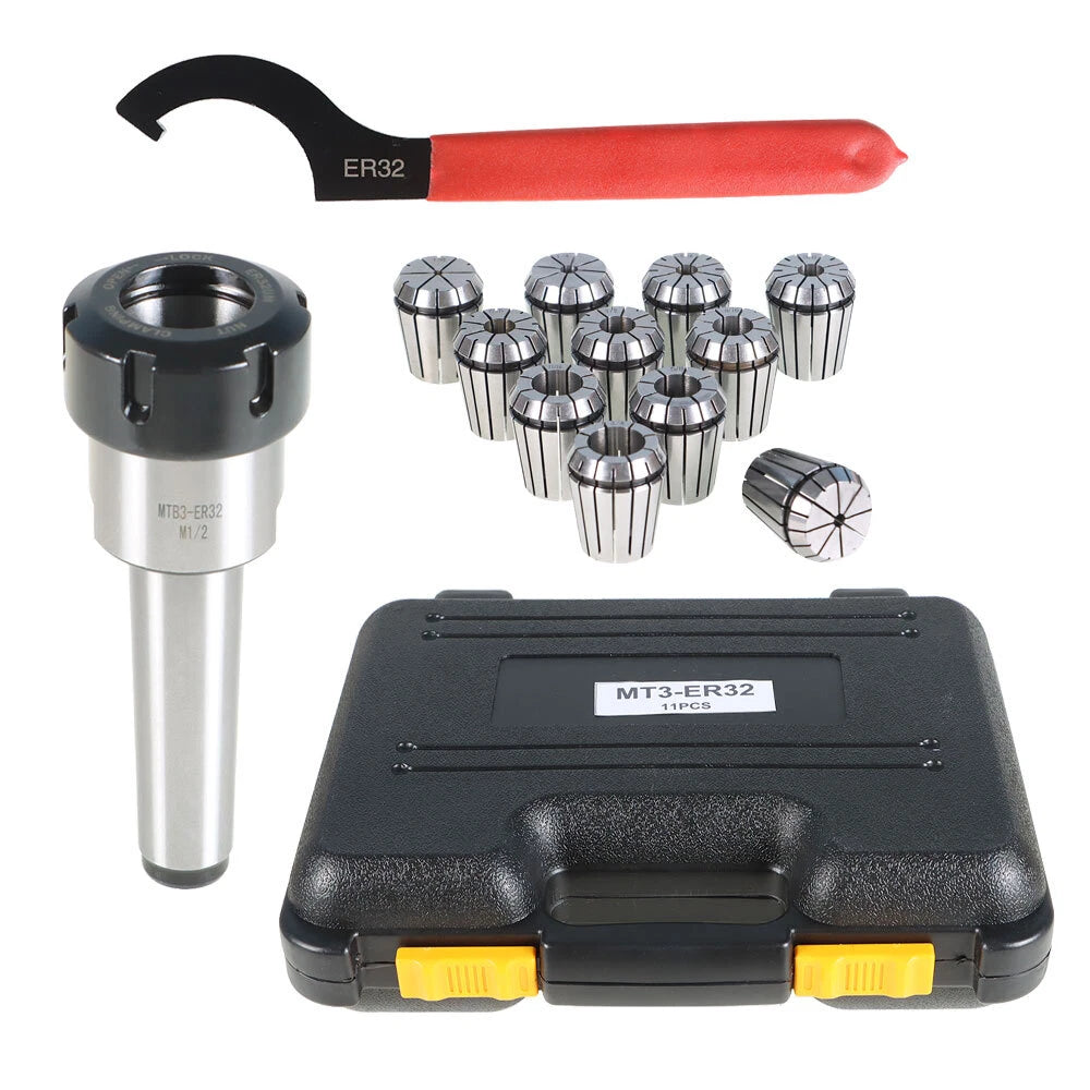 11PC ER32 Collet Set with Shank for Milling Machine MT3