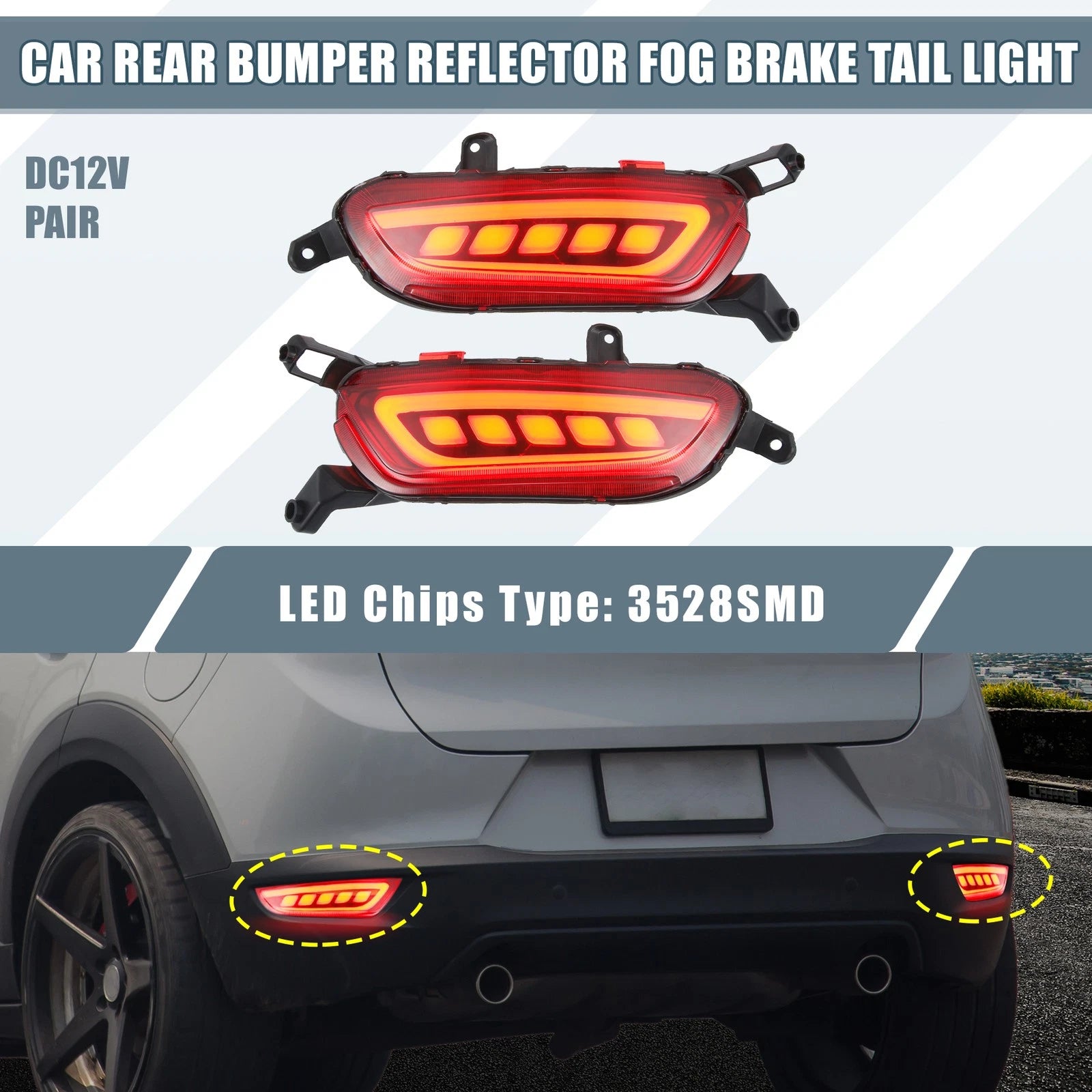 LED Rear Bumper Reflector Turn Signal Brake Light for Mazda CX-3 (2016–2017)