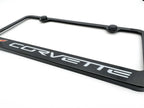 Black Plastic License Plate Frame w/ Chevy Corvette C6 Script Logo