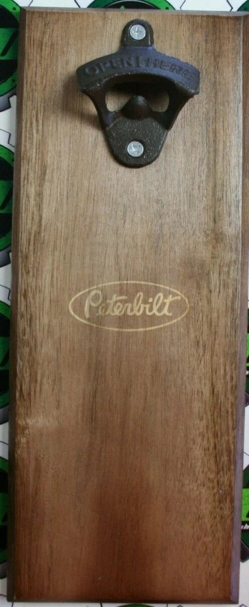 Wooden Plaque Bottle Opener for Peterbilt Truck (Magnetic Top Cap Holder)