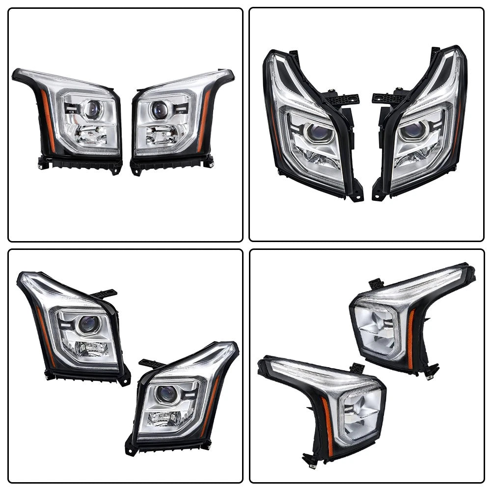 Headlights for GMC Yukon/Yukon XL (2015–2017) Clear Lens Halogen with LED DRL