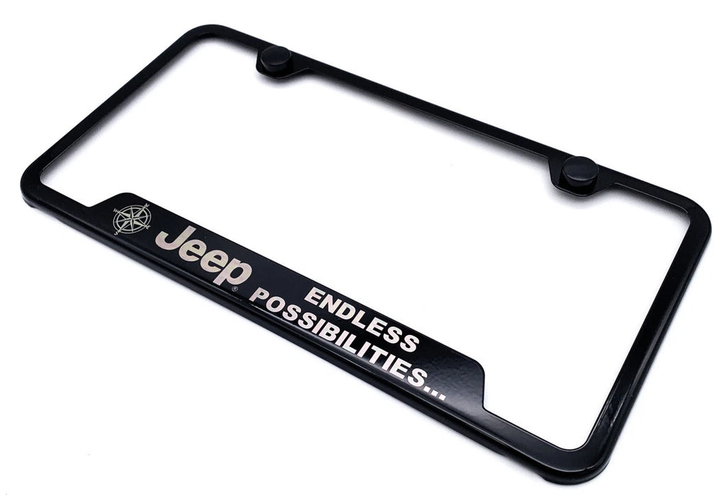 License Plate Frame Black Stainless for Jeep Endless Possibilities Logo (2007–2024)