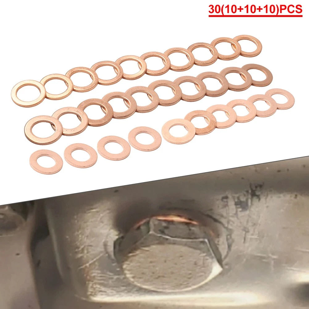 30Pcs M12x1.5 Copper Oil Drain Plug Gasket Seal Washer for Universal Fit