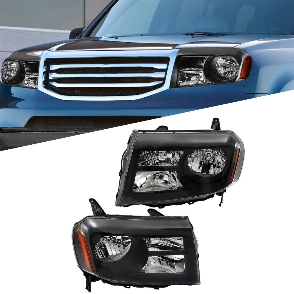 Pair Headlight Assembly for Honda Pilot (2012–2015) Halogen Black