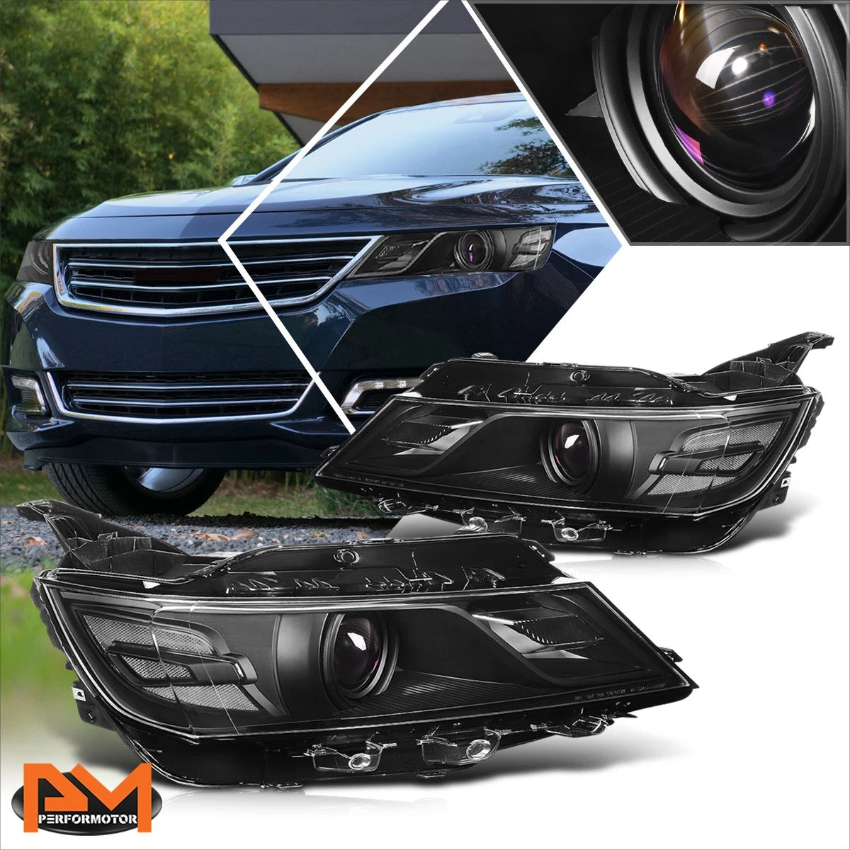 OE Style Projector Headlights for Chevy Impala (2014–2020) - Black Housing