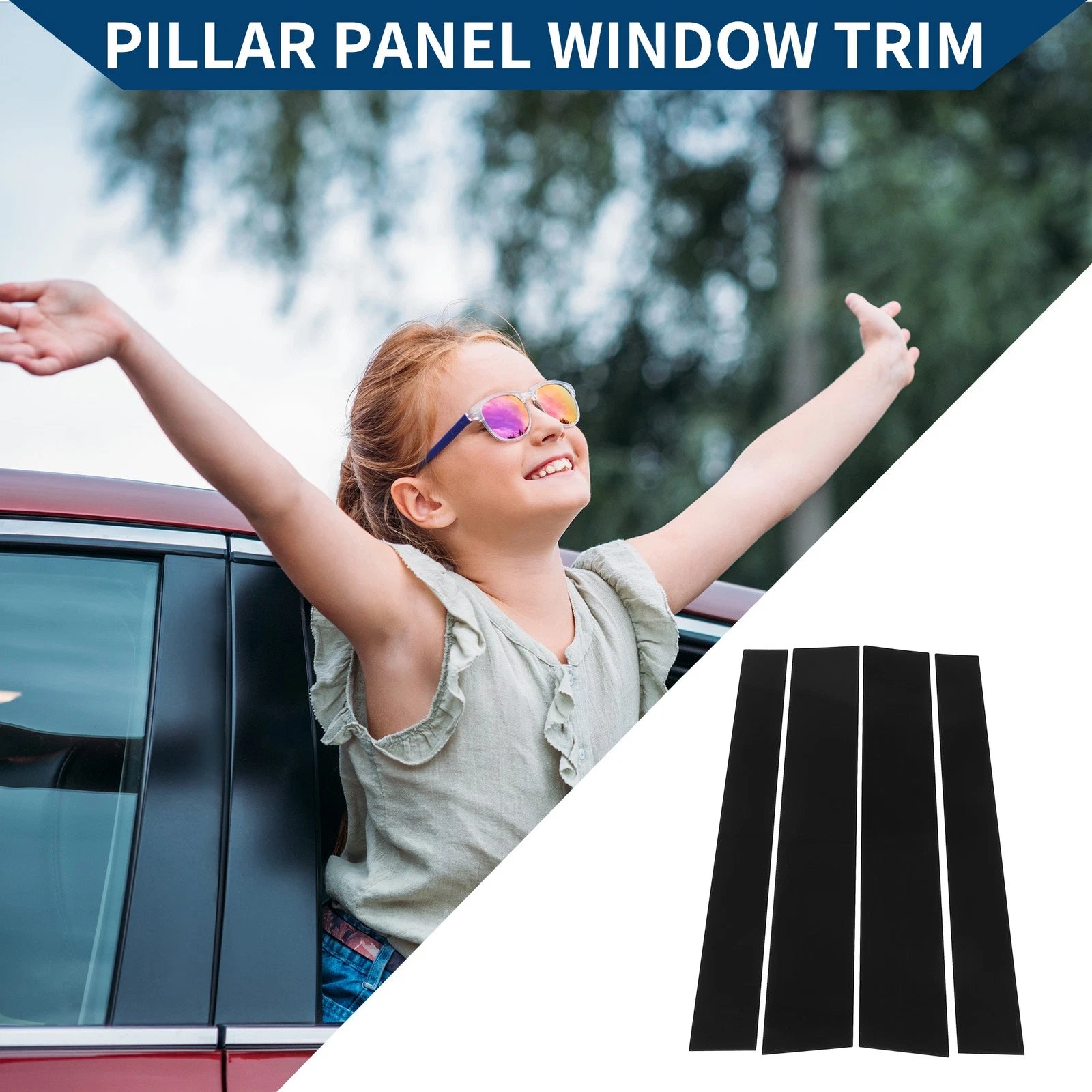 Set of 4 Car Pillar Window Trim Covers for Toyota Tundra (2007–2020) Black