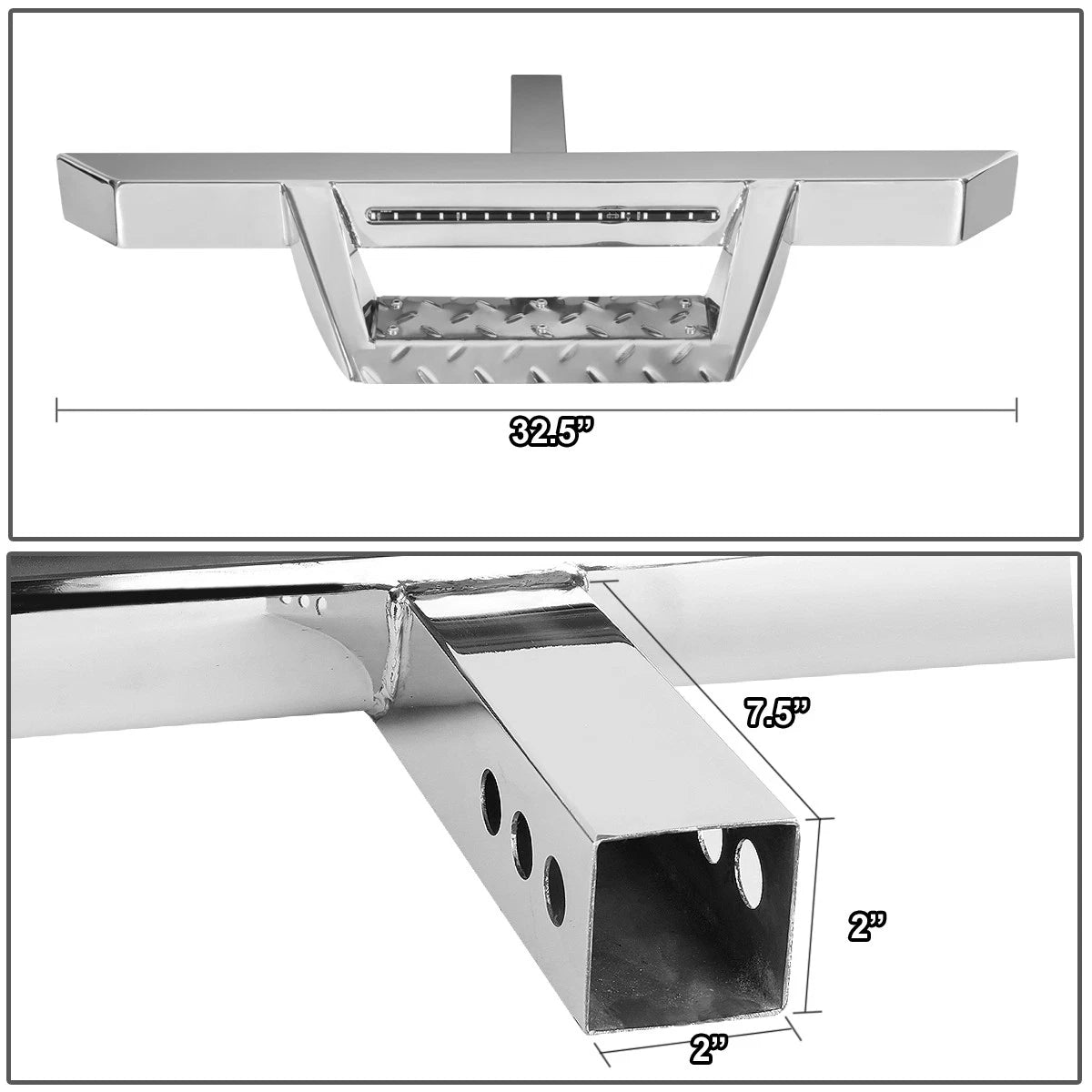 2" Tow Trailer Receiver Chrome Hitch Step Bar w/LED Brake Light for