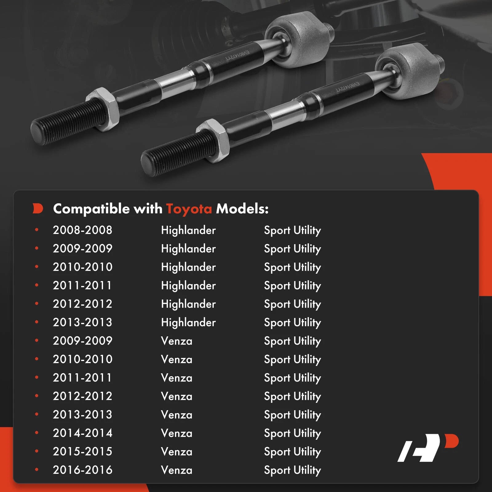 Front Inner Tie Rod End (2-Pack) for Toyota Highlander 2008-2013 Venza 2009-2016