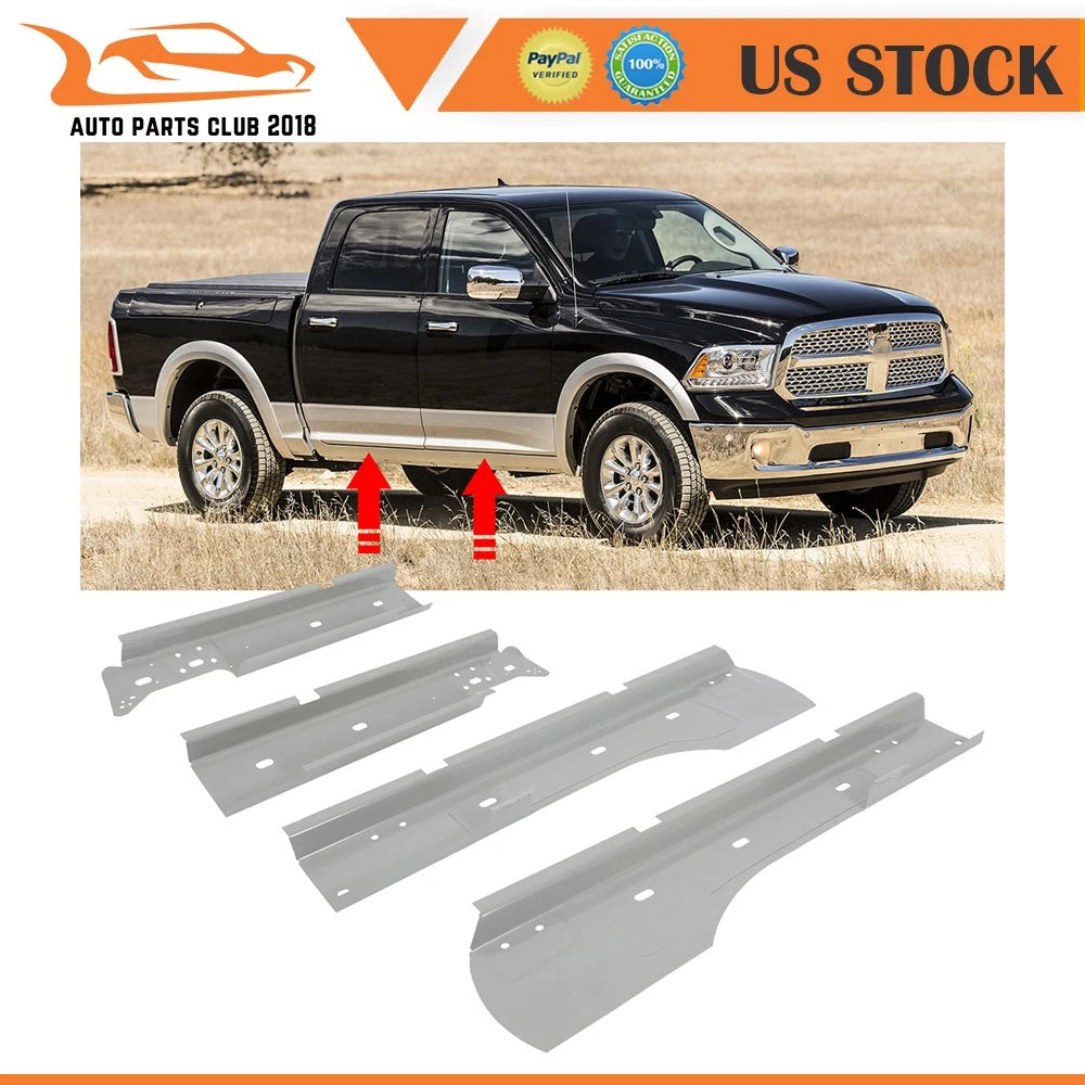 Set of 4 Inner Rocker Panels for Dodge Ram 1500 2500 Crew Cab (2009–2018)