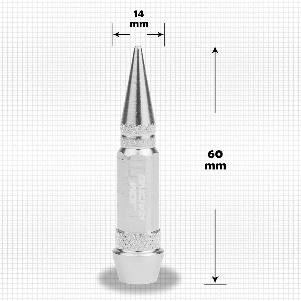 Set of 4 Silver Aluminum Spiked Tire Valve Stem Caps for Universal Fit