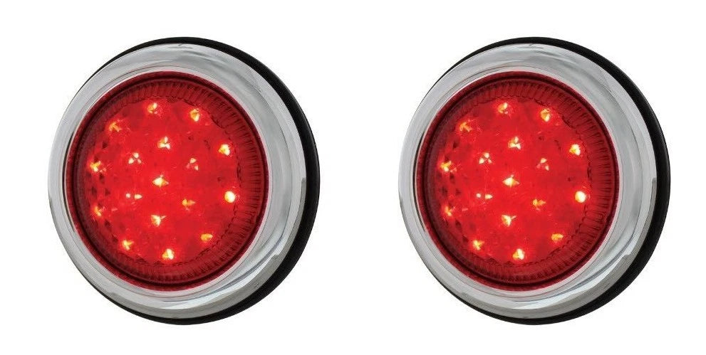 3.75 Inch Flush Fit LED Tail Lights Round Pair for Hot Rods Chrome Bezel