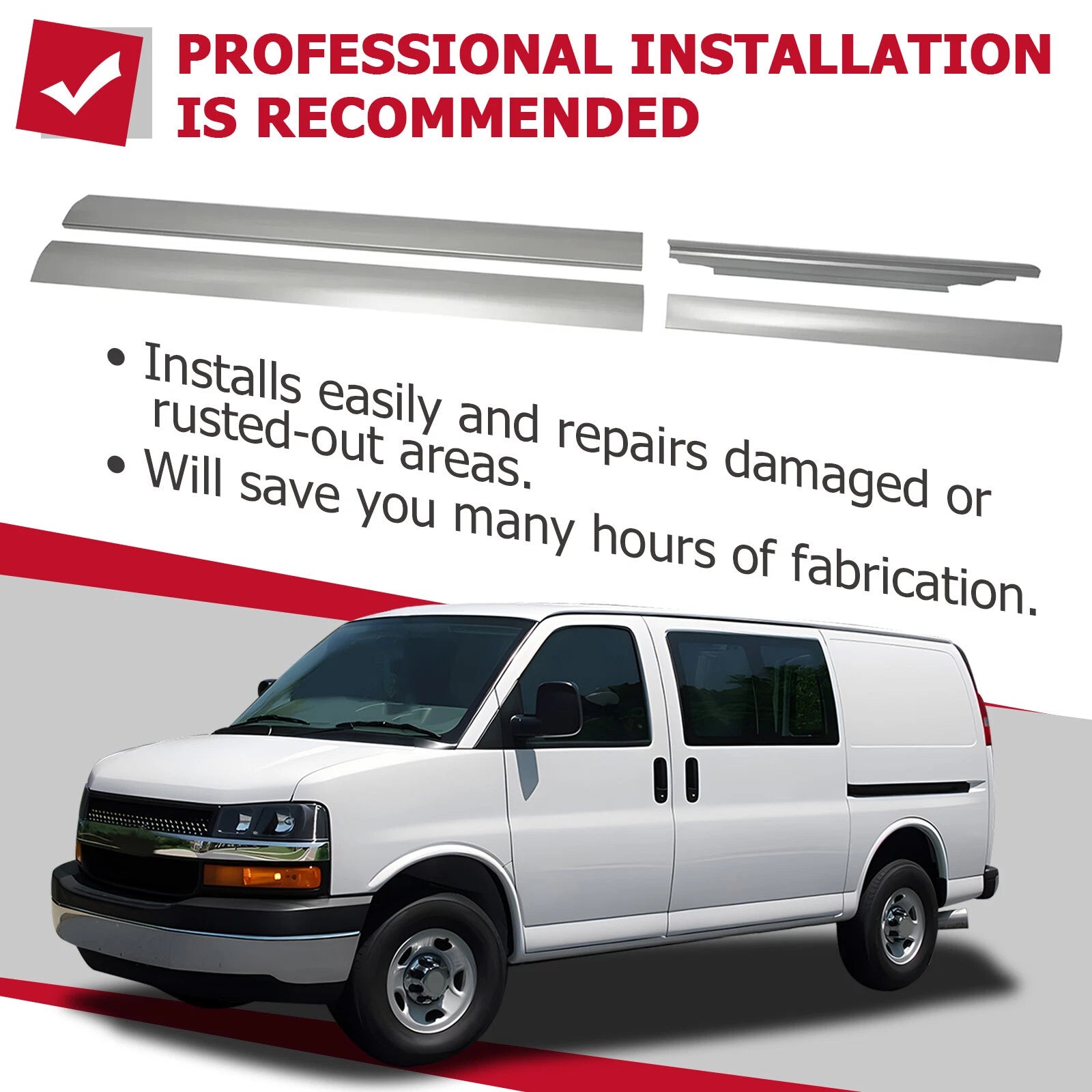 Set of 2 Rocker Panels for Chevy Express GMC Savana Van (1996–2014)