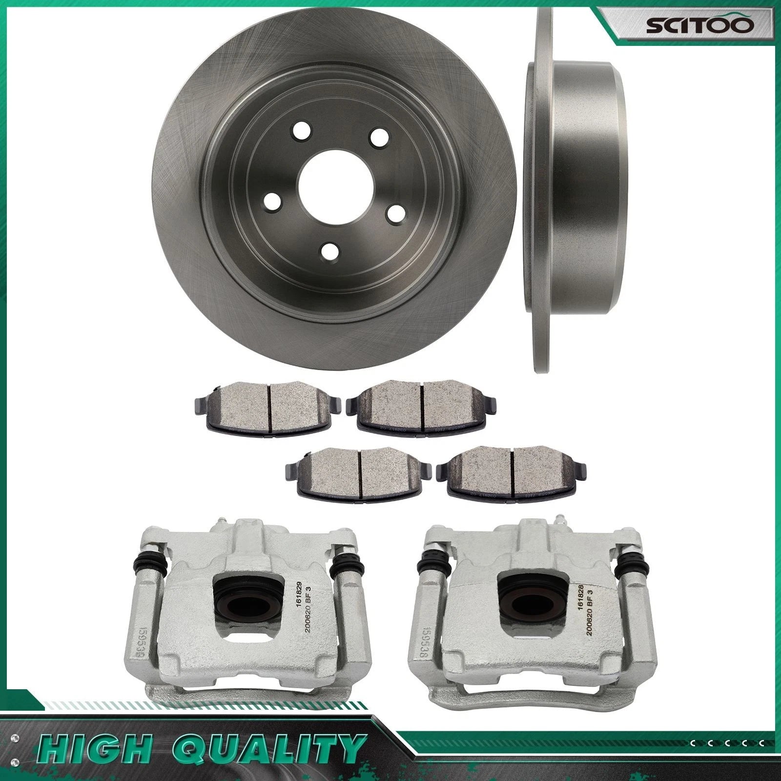 Set of 4 Rear Brake Calipers Rotors Ceramic Pads for Jeep Wrangler (2007–2017)