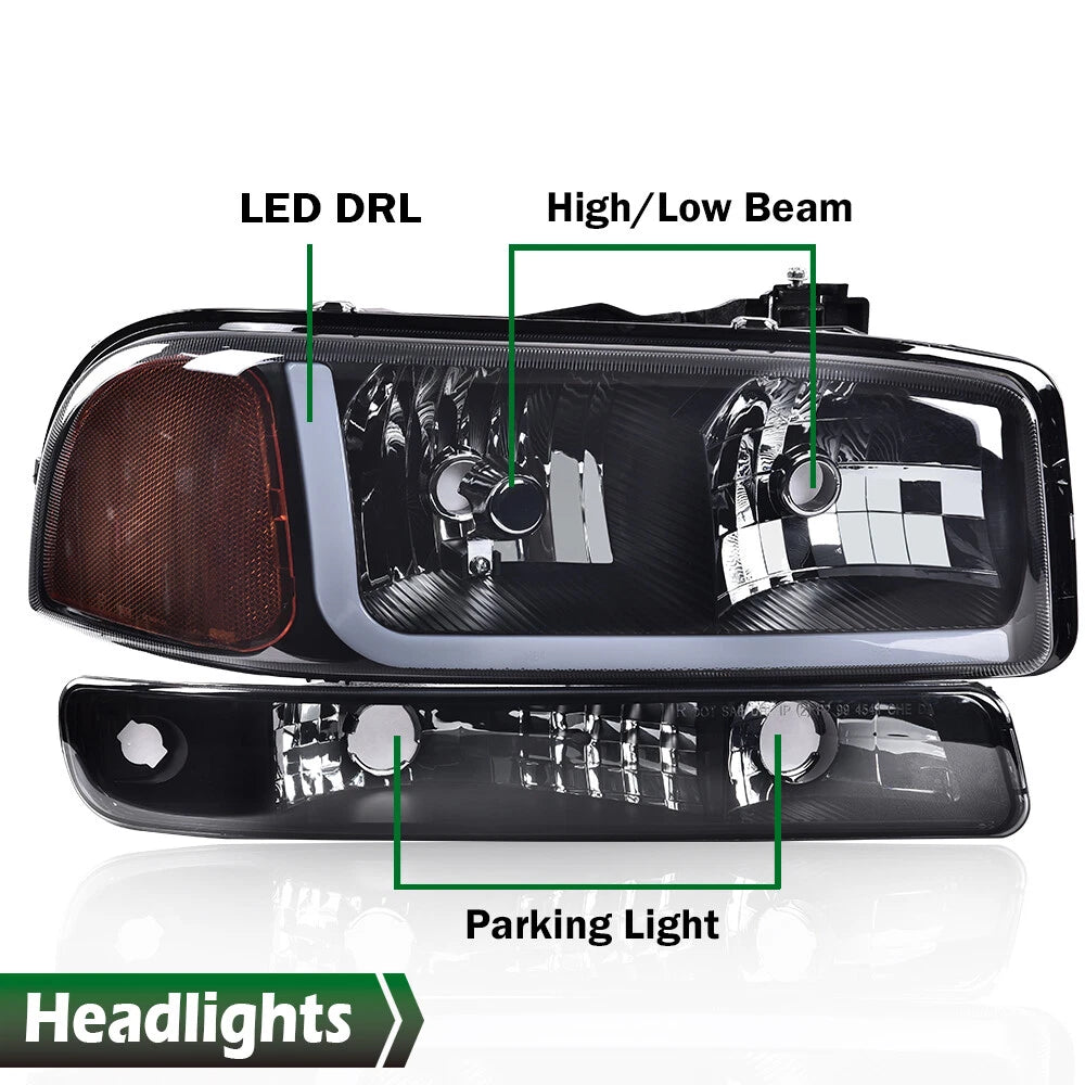Smoke Amber LED DRL Headlights and Bumper Lamps for GMC Sierra/Yukon (1999–2007)