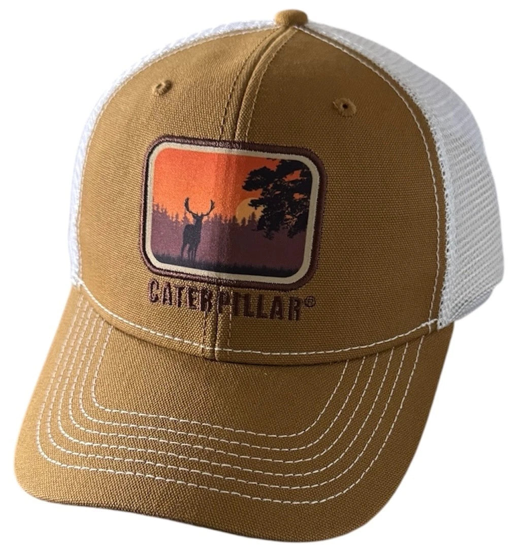 Caterpillar Wilderness Scenic Buck Deer Silhouette Trucker Hat