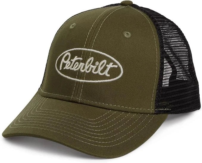 Mesh Back Trucker Hat for Peterbilt Motors (Green/Black)