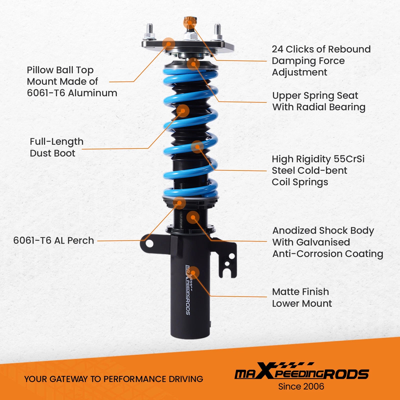 24 Way Damper Coilovers Shocks Springs Kit for Toyota Camry (2012–2017)