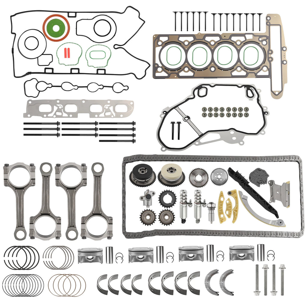 Engine Overhaul Rebuild Kit w/ Rods & Timing Chain VVT Set for Chevy GMC 2.4L
