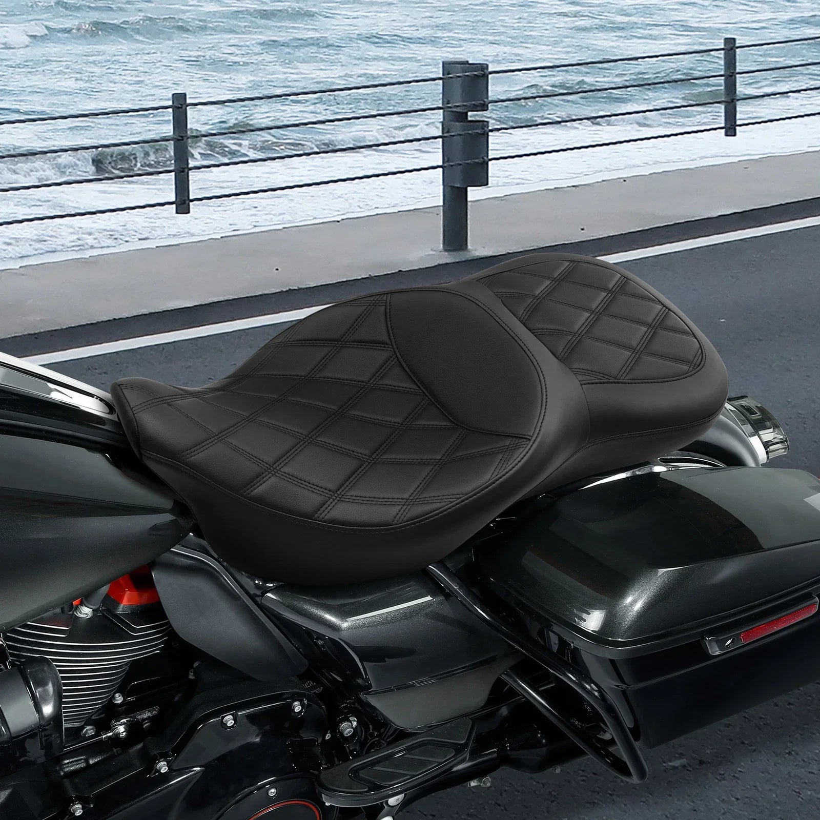 Black Gel Driver Rider Passenger Seat for Harley Street Road Tri Glide (09-23)