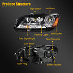 Pair of Black Housing Headlights for Volkswagen Passat (2012–2015)
