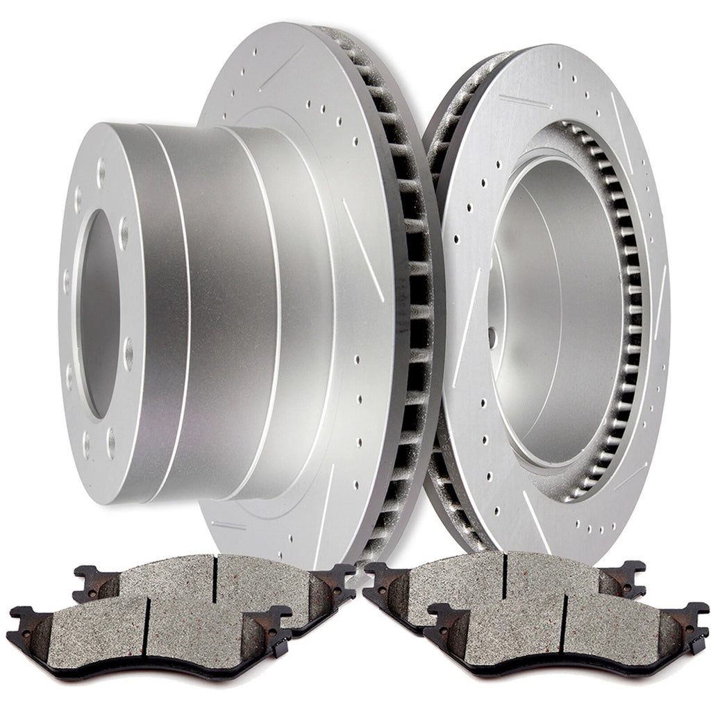 Rear Drilled Brake Rotor & Ceramic Brake Pad for Dodge Ram 2500 3500 (2006–2008)