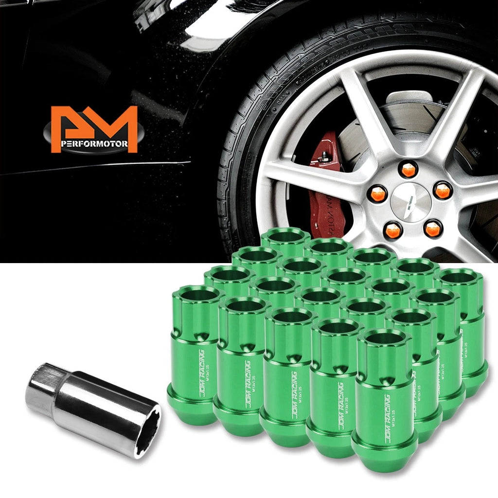 20Pc M12X1.25 Green JDM Open End Aluminum Spline Wheel Lug Nuts + Key