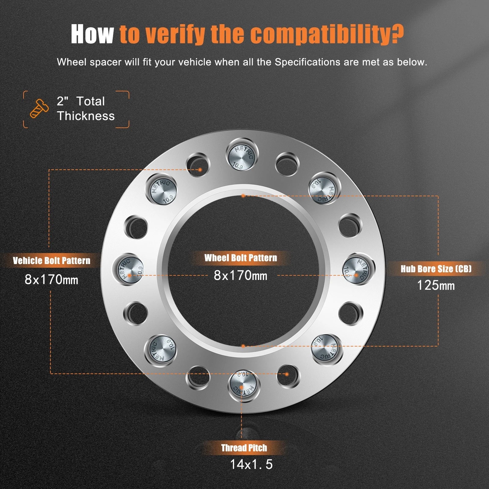 4X 2" Wheel Spacers 8x170 14X1.5 for Ford F-250 F-350 Super Duty (2003–2022)
