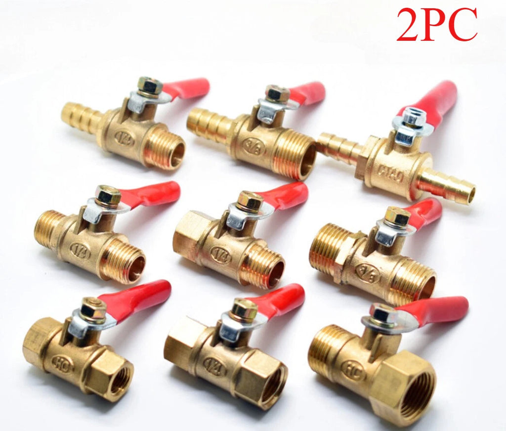 Brass Ball Valve Shut Off for Faucet Switch Gas Fluid Pipe (1/8", 1/4", 3/8")