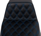 SADDLEMEN Step-Up Seat for FLH/FLT (2008–2023) - Front Lattice Stitch, Blue Stitch