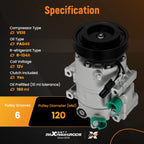 A/C Compressor with Clutch for Hyundai Azera 2007–2011 (3.3L 3.8L)