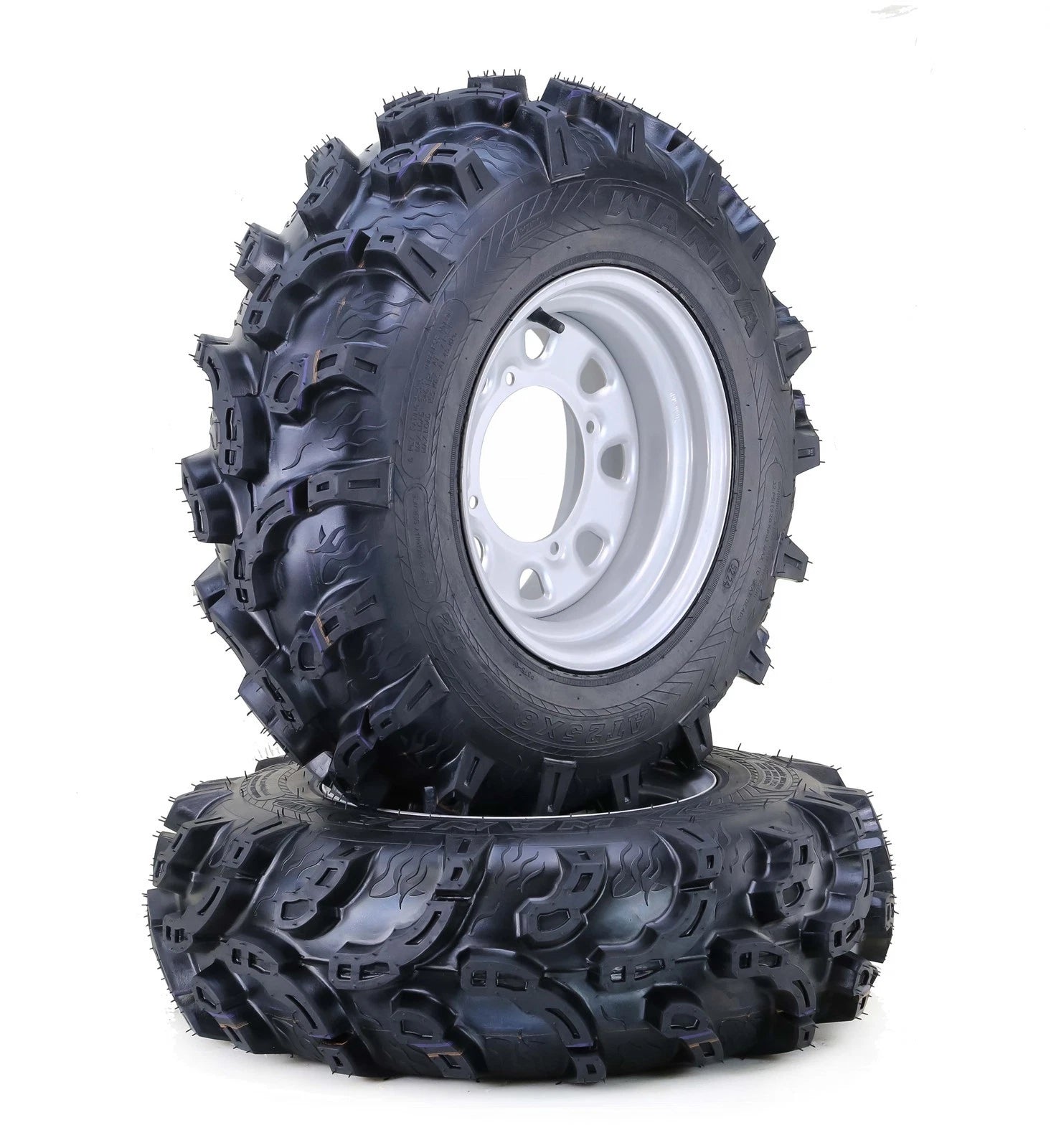 Set of 2 WANDA ATV Tires 27x9-12 6-Ply 4-156 PCD 4+3 Offset Silver Wheel