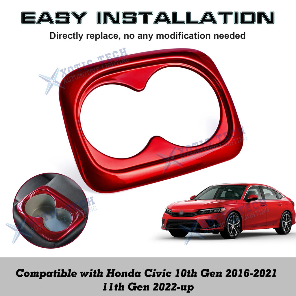 Red Interior ABS Cup Holder Cover Trim for Honda Civic 2016-2021