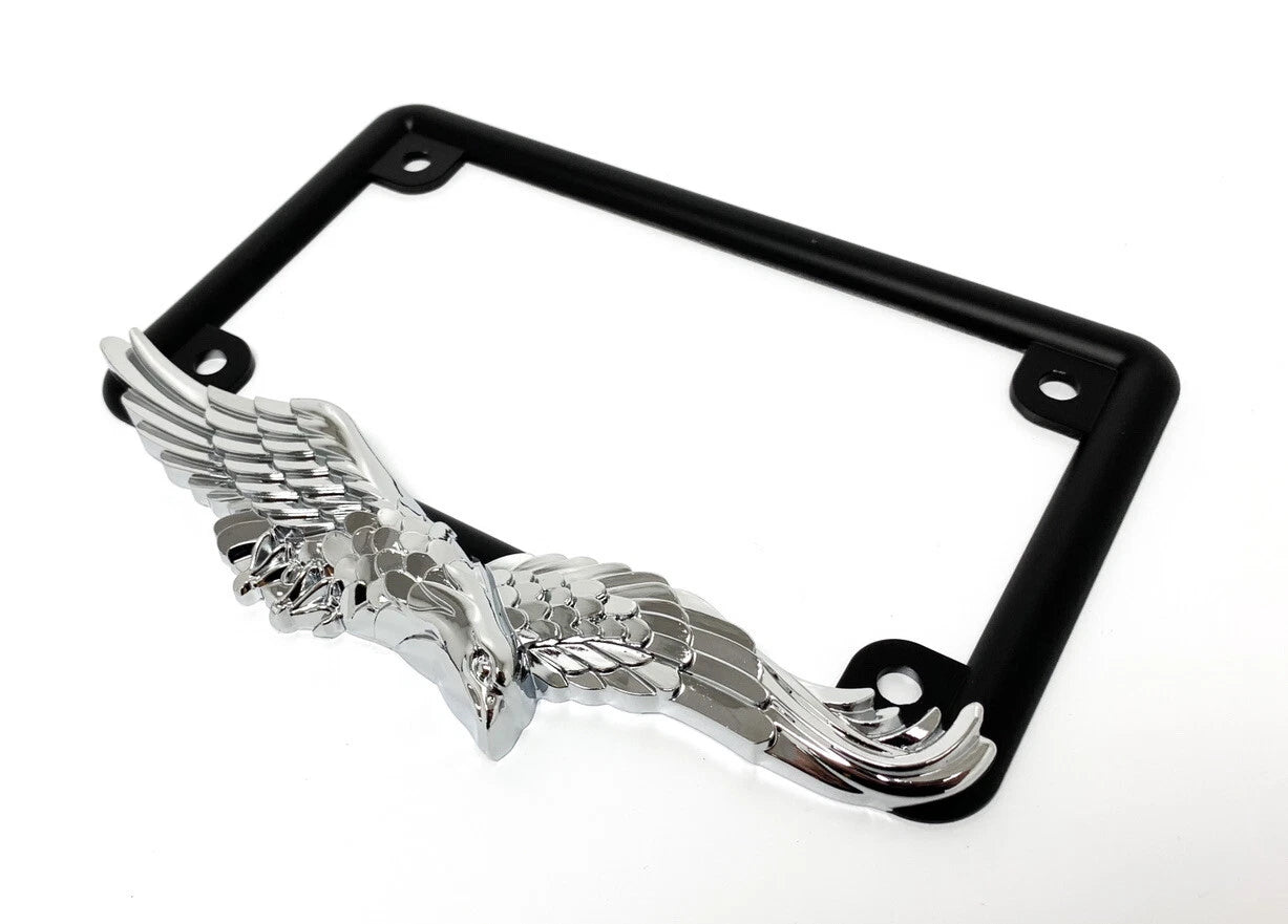 Metal License Plate Frame Black Chrome American Eagle for Harley Touring (1996–2023)