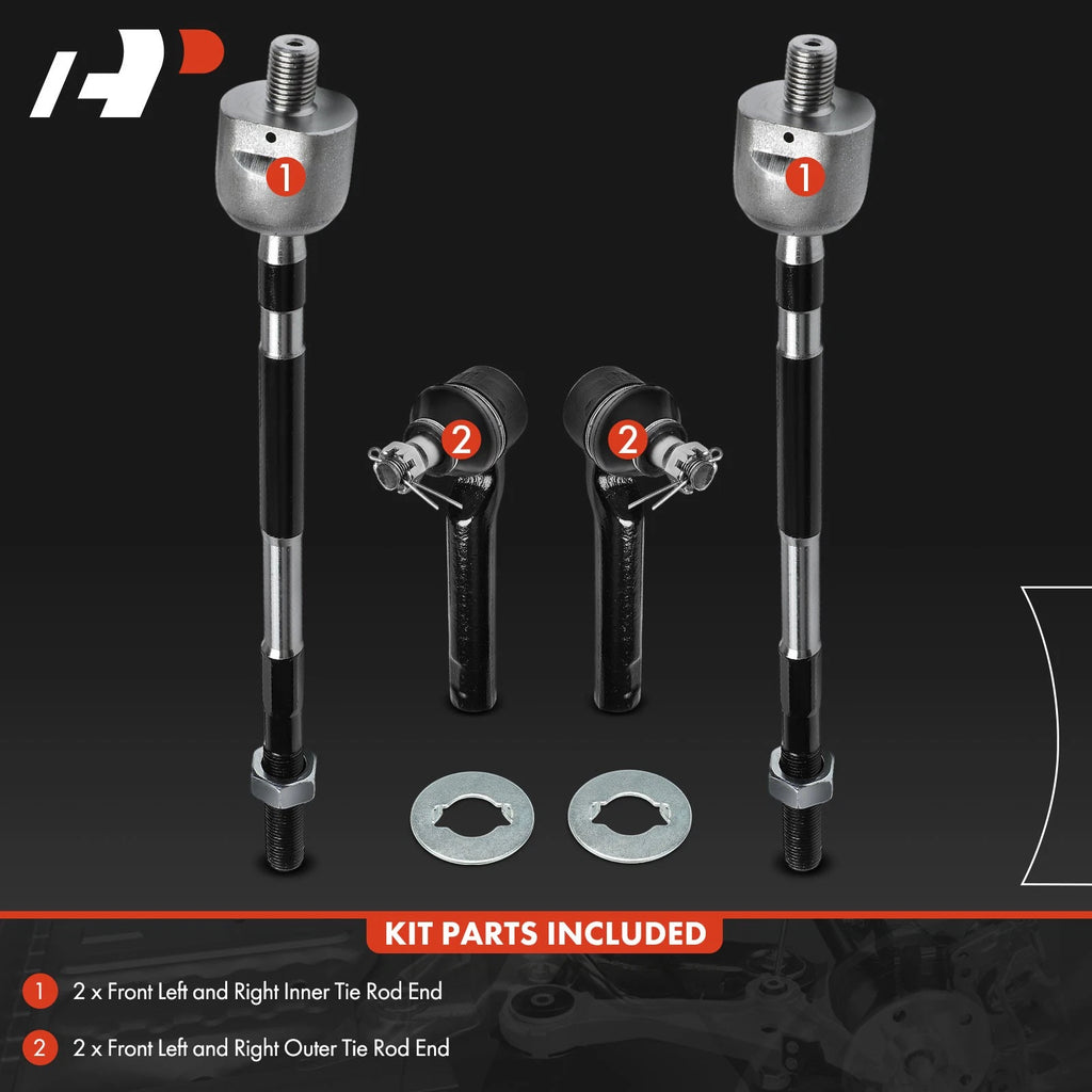 Set of 4 Front Inner & Outer Tie Rod Ends for Subaru Impreza