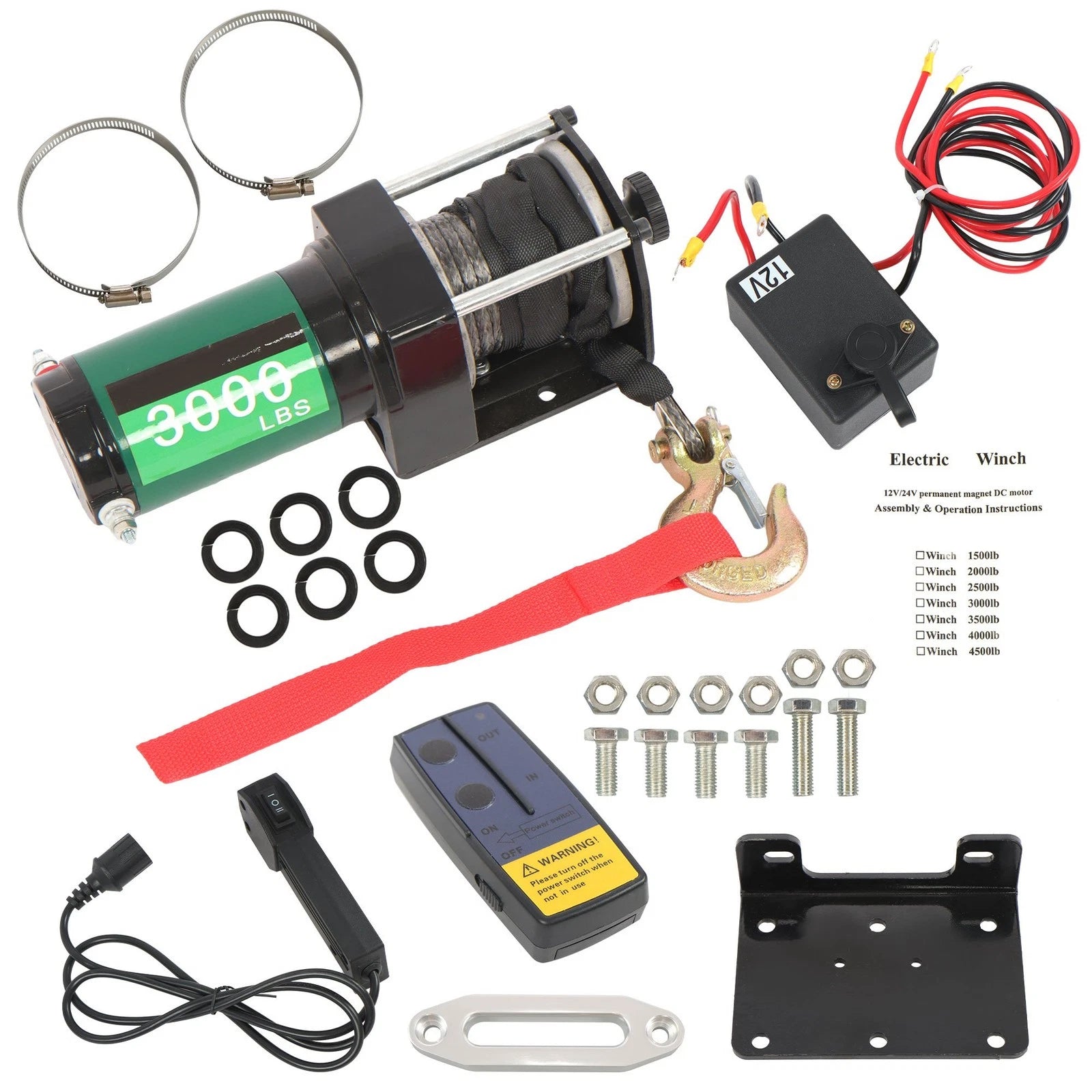 Electric Winch 3000lbs with Synthetic Rope for ATV/UTV (12VDC)