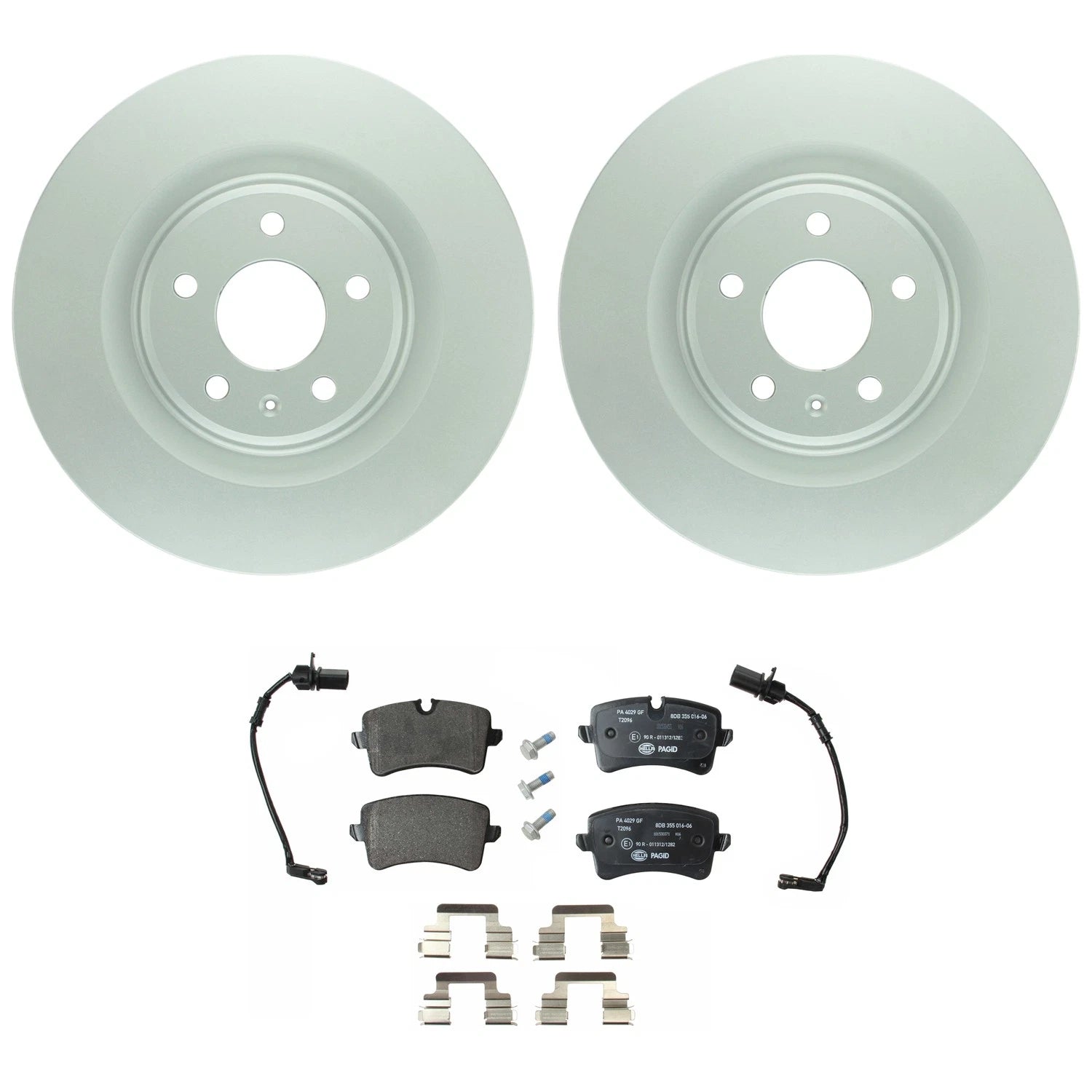 Set of 2 Bosch QuietCast Rear Rotors & Hella Low-Met Pads for A6 A7 Quattro (2012–2018)