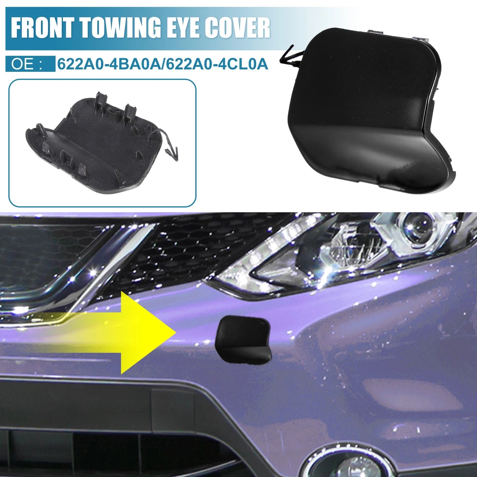 Front Bumper Tow Hook Cover 622A0-4CL0A for Nissan Rogue (2014–2016) Black