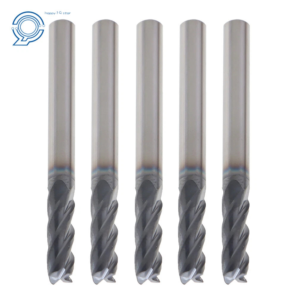 Set of 5 End Mills 3/16" Shank Diameter 4 Flute Carbide