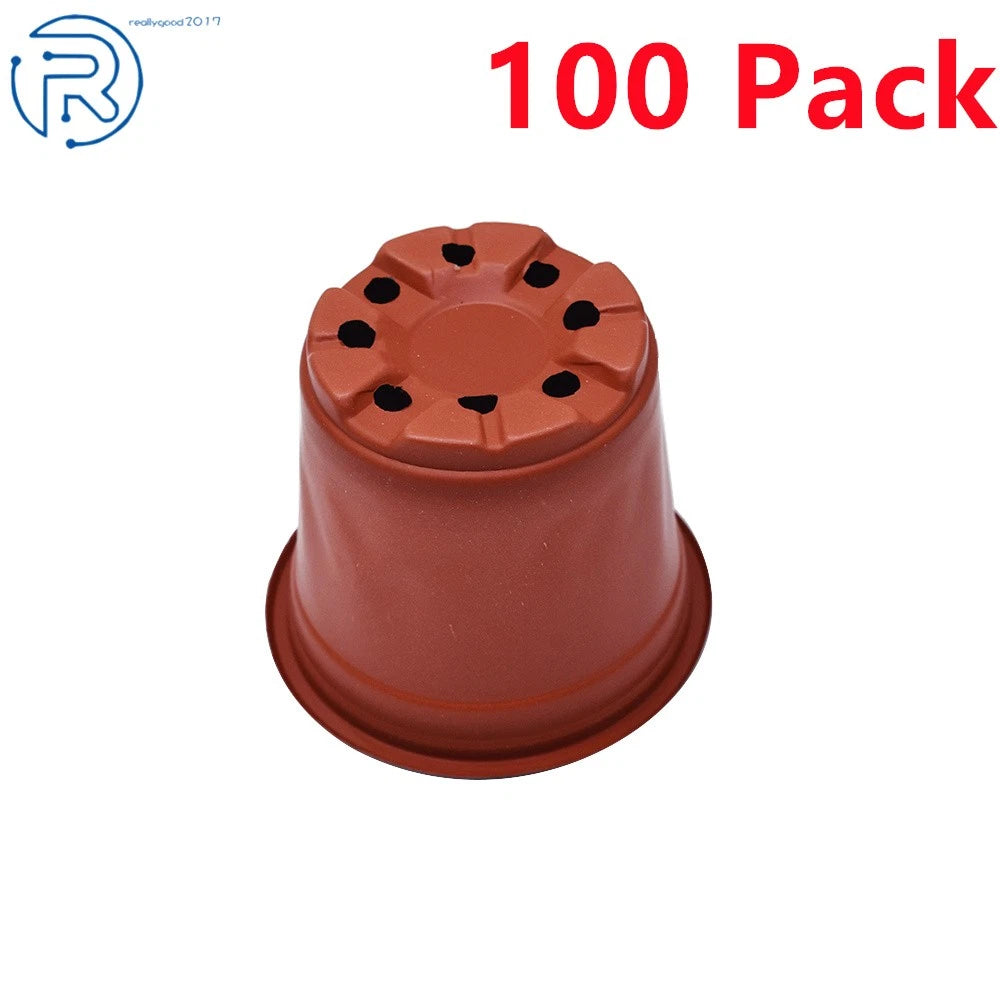 Set of 100 Plastic Seedling Starting Pots for Plants and Flowers