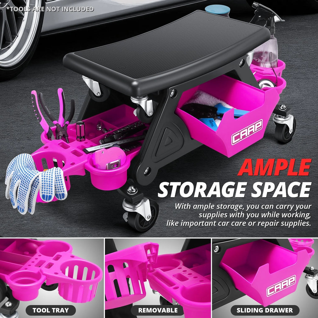 Lockable Rolling Stool for Garage (12" x 25-1/2", 300lbs Capacity)