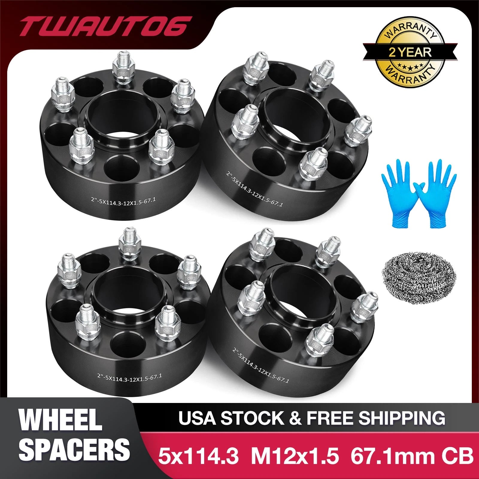 2 Inch 5 Lug Hubcentric Wheel Spacers for 1993–1995 Mazda RX-7 (4pcs)