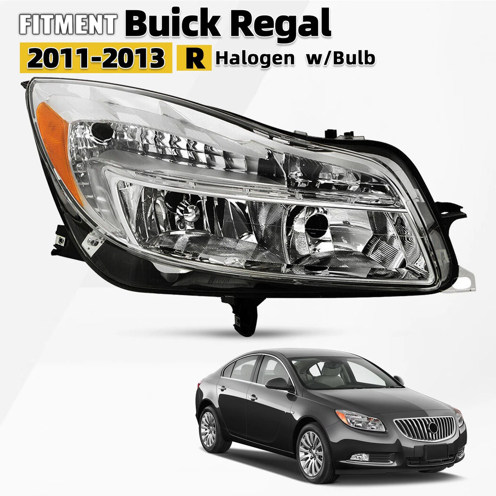 Halogen Headlight with Bulb Chrome Passenger Side for Buick Regal (2011–2013)