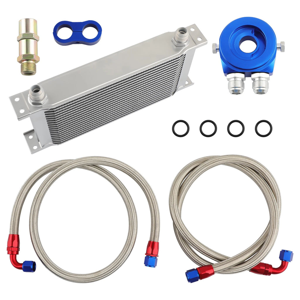 19 Row AN10 Engine Oil Cooler with Stainless Steel Braided Lines